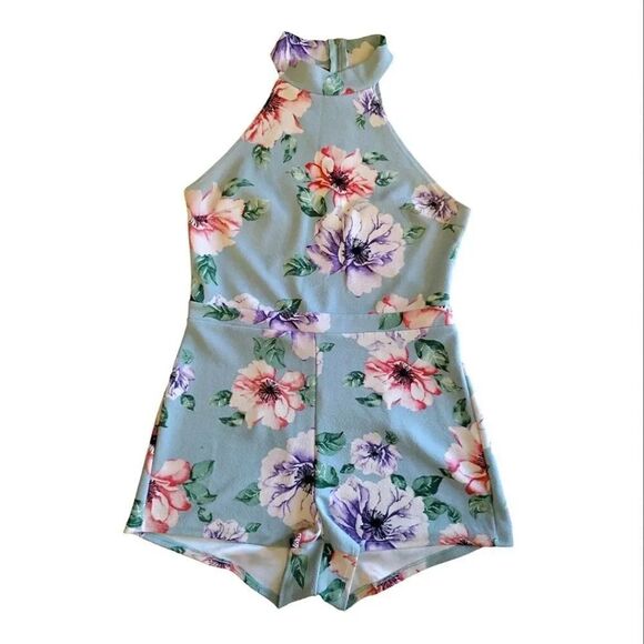 Y2K Boho High Rise Green and Floral Romper Shorts Size Large Bundle of 2 - Picture 2 of 14